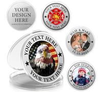 Custom Coin with Text/Photo 10-100 PCS, Custom Sliver/Gold Challenge Coin w/Acrylic Case, Personalized Solid Metal Coin Bulk Memorial Gift for Anniversary, Organization, Company, Military (Sliver)