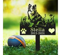 Custom Collie Dog Memorial Grave Marker with Stake,Personalized Dogs Name Memorials Engraved Burial Sign,Customized Loss of Sympathy Gifts for Pet Owner,Flower Pets Headstone for Garden Lawn Outdoors