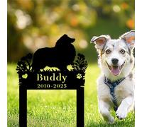 Custom Collie Memorial Grave Marker Garden Signs,Personalized Metal Flower Dogs Burial Stake,Customized Pets Headstone Engraved Sign,Sympathy Gifts for Lost Pet Tombstone Cemetery Garden Lawn Yard
