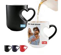 Custom Color Changing Magic Ceramic Mug, Personalised Heart-Shaped Color-Changing Coffee Mug with Photo Text Logo, Customised Coffee Cup with Heart Handle, Gift for Couples Family Friend (1 photo)