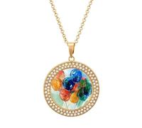 Custom Colorful Balloon Painting Picture Necklace Personalized Circle Chain Pendant Gold/Silver Photo Dog Tag Keepsake Necklaces Hip Hop Memorial Jewelry Gifts for Men Women, One Size, Titanium Steel