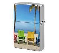 Custom Colorful Chairs Palm Tree Lighter Case Personalized Metal Lighter Cover Holder Reusable Shockproof Protective Lighters Without Insert Gift for Men Women Dad Husband