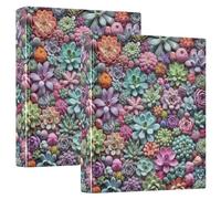 Custom Colorful Succulents Floral 1 1/2 Inch 3 Ring Binders Hold 200 Sheets Folders Portfolio Print Round Ring View Binder, 12.4x10.63x2.36inch, 1 Pack