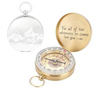 Custom Compass Gift for Men, Personalised Engraved Working Brass Pocket Compass with High-Precision Magnetic Needle - Gifts for Him, Husband, Boyfriend, Father's Day & Christmas.