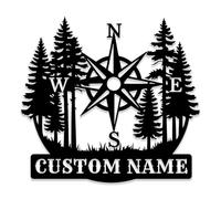 Custom Compass Mountain Metal Sign,Personalized Cabin Sign,Compass Wall Art,Nautical Decor,Coordinates House Number Address Plaque (Style-E)