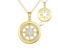 Custom Compass Necklace Sterling Silver Birthstone Compass Pendant Necklace Graduation Jewelry Birthday Gifts for Women Wedding Engagement Gifts