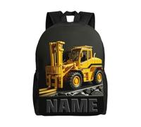 Custom Construction Car-Themed 2D Flat Backpack with Name for Women or Men Meaningful Personalized Engineering Car-Themed Casual Backpack for Engineer Lover Custom Forklift Print Travel Daypack