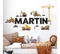 Custom Construction Truck Wall Decal - Personalized Boys' Room Name with Diggers & Road Signs - Removable Trucks Nursery Wall Stickers, Durable Vinyl Bedroom Decor.
