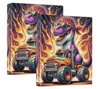 Custom Cool Cartoon Dinosaur Fire 3 Ring Binders 1.5 Inch Hold 200 Sheets Portfolio Folders Print Round Ring Planner Binder, 12.4x10.63x2.36inch, 1 Pack