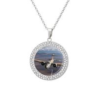 Custom Cool Plane Picture Necklace Personalized Circle Chain Pendant Gold/Silver Photo Dog Tag Keepsake Necklaces Hip Hop Memorial Jewelry Gifts for Men Women, One size, Titanium Steel, Rhinestone