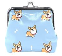 Custom Corgi Play Blue Leather Coin Purse for Women Cute Buckle Kiss Lock Girls Small Change Purse, Corgi Play Blue, OneSize