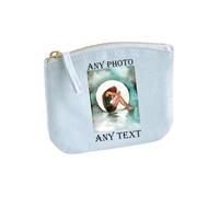 Custom Cotton Coin Purse - Eco-Conscious Small Zipper Pouch for Cards, Keys, Makeup - Personalised Design for Everyday Use-Pastel Blue