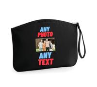 Custom Cotton Wristlet Pouch - Eco-Conscious Zipper Bag with Photo or Text - Reusable Travel Clutch for Daily Essentials, Women, Events-Black-Small