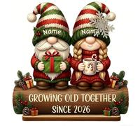 Custom Couple Growing Old Together Plaque, Christmas Decor, Personalized Custom Name Old Couple Figurines Standing Wooden Plaque, for Parents, Grandparents, Husband and Wife
