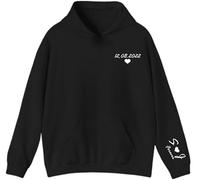 Custom Couple Hoodie - Personalised Date & Initials Pullover - Heart Symbol Birthday, Anniversary & Valentines Day Gift Black