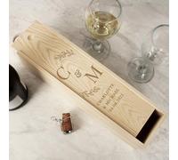 Custom Couples Wooden Wine Bottle Gift Box Wedding Anniversary Presentation Wine Holder (Standard 70cl wine bottles only) 30th 40th 50th 60th Personalised