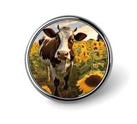 Custom Cow in Sunflowers Lapel Pin Aluminum Alloy Button Badge Personalized Exquisite Brooch Classic Mini Pin 1 Inch for Backpacks Hat Suit Jacket Clothing Decoration
