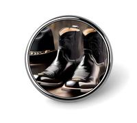 Custom Cowboy Black Hat Western Boots Lapel Pin Aluminum Alloy Button Badge Personalized Exquisite Brooch Classic Mini Pin 1 Inch for Backpacks Hat Suit Jacket Clothing Decoration