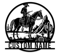 Custom Cowboy & Cowgirl Metal Name Sign,Cabin Metal Sign,Personalized Couple on Horses Wall Art, Ranch Decor, Western Cowboy House Number Address Plaque (Style-H)