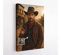 Custom Cowboy Portrait on Canvas - Turn Your Photo Into a Wild West Gunslinger - Hand-Crafted Digital Artwork Printed on Premium Wrapped Canvas - Unique Personalised Gift Xmas Birthday