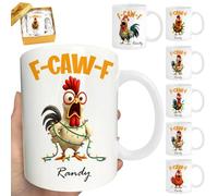 Custom Crazy & Angry Chicken Rooster Caw-F Cup 11 Oz,Funny Chicken Accent Ceramic Coffee Cup Gift for Men Women Christmas Holiday,Personalized Name Caw-F Rooster Mug Gift for Bestie Coworkers Friends