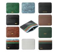 Custom Credit Card Holder Women Reversible, Personalized Luxury Vegan Leather Slim Wallet, Name Initial Monogram Minimalist Thin Front Pocket Wallet, Birthday Christmas Thanksgiving Gift for Dad Mom,