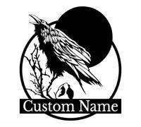 Custom Crow Metal Sign,Personalized Black Crow Name Sign,Raven Birdwatch Home Decor,Gift for Bird Lover,Custom Metal Signs (Style-6)
