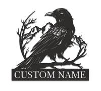 Custom Crow Metal Sign,Personalized Black Crow Name Sign,Raven Birdwatch Home Decor,Gift for Bird Lover,Custom Metal Signs (Style-3)