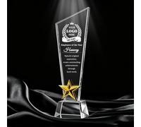 Custom Crystal Trophy with Company Logo Name & Award Title, 3D Engraved Employee Recognition Award, Personalized Appreciation Gift for Leadership Years of Service