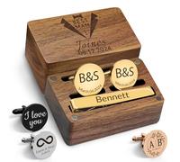 Custom Cufflinks and Tie Clip for Men Personalized Cuff Links Initial Engraved Customized Groomsmen Steel Cufflinks, 0.79in, Metal, no gemstone