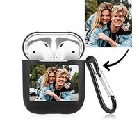 Custom Cute Airpods Case Cover, Funny Personalized Photo Silicone Apple AirPods Black Case with keychain, Photo Gift for Girl Boy Women Men Birthday Xmas Valentines Best Friends