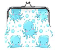 Custom Cute Blue Octopuses Happy Faces Women's Coin Purses & Pouches Buckle Kiss Lock Money Change Pouch Girls, Cute Blue Octopuses Happy Faces, Classic