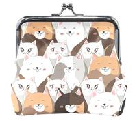 Custom Cute Cartoon Cat Faces Cute Coin Purse for Women Leather Kiss Lock Small Pouch Coin Wallet, Cute Cartoon Cat Faces, Classic, Cute Cartoon Cat Faces, Classic