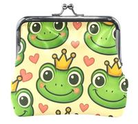 Custom Cute Cartoon Frog Prince Crowns Leather Coin Purses & Pouches Cute Kiss Lock Small Change Purse for Girls