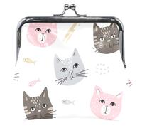Custom Cute Cat Faces Leather Coin Purses & Pouches Cute Buckle Kiss Lock Money Change Pouch, Cute Cat Faces, Classic