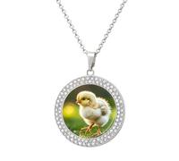 Custom Cute Chicken Walking Picture Necklace Personalized Circle Chain Pendant Gold/Silver Photo Dog Tag Keepsake Necklaces Hip Hop Memorial Jewelry Gifts for Men Women, One Size, Titanium Steel