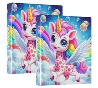 Custom Cute Colorful Unicorn Rainbow 3 Ring 1.5 Inch Binders Hold 200 Sheets Folders Portfolio Print Round Ring Recipe Binder, 12.4x10.63x2.36inch, 1 Pack