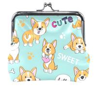 Custom Cute Corgis Aqua Leather Coin Purses & Pouches Cute Kiss Lock Girls Small Change Purse, Cute Corgis Aqua, OneSize