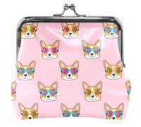 Custom Cute Dog Faces Pink Leather Coin Pouch Women Girl Buckle Kiss Lock Change Purse Wallet, Cute Dog Faces Pink, Classic