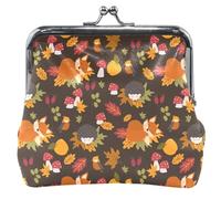 Custom Cute Fox Hedgehog Leather Coin Purses & Pouches Cute Buckle Kiss Lock Coin Change Pouch Wallet, Cute Fox Hedgehog, OneSize