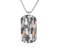 Custom Cute Funny Grey Cats Pattern Dog Tag Necklace 23.6" Chain Personalized Photo Pendant for Men Women Stainless Steel Memorial Picture Couple Necklace Jewelry Keepsake Bereavement Sympathy Gifts