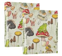 Custom Cute Green Frog Mushroom 3 Ring Binders 1.5 Inch Hold 200 Sheets Folders Portfolio Print Round Ring Recipe Binder, 12.4x10.63x2.36inch, 1 Pack