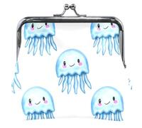 Custom Cute Jellyfish Smiling Faces White Cute Coin Purse Pouch Leather Buckle Kiss Lock Change Pouch Wallet, Cute Jellyfish Smiling Faces White, Classic