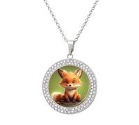 Custom Cute Little Fox Picture Necklace Personalized Circle Chain Pendant Gold/Silver Photo Dog Tag Keepsake Necklaces Hip Hop Memorial Jewelry Gifts for Men Women, One size, Titanium Steel