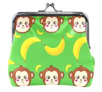 Custom Cute Monkey Bananas Green Leather Coin Purse for Women Girls Buckle Kiss Lock Card Change Purse for Girls, Cute Monkey Bananas Green, Classic, Cute Monkey Bananas Green, Classic
