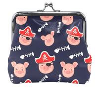 Custom Cute Pig Faces Pirate Hats Black Cute Coin Purse for Women Leather Buckle Kiss Lock Small Change Purse for Girls, Cute Pig Faces Pirate Hats Black, Classic