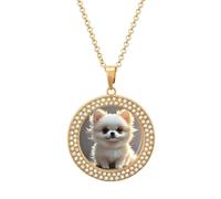 Custom Cute Pomeranian Picture Necklace Personalized Circle Chain Pendant Gold/Silver Photo Dog Tag Keepsake Necklaces Hip Hop Memorial Jewelry Gifts for Men Women, One size, Titanium Steel