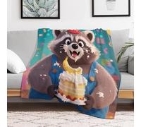 Custom Cute Raccoon Flannel Fleece Throw Blanket 60x80 Inch Soft Cozy Throws for Couch Sofa Bed Farmhouse Blankets Comfort Decorative Bedtime Blanket Lightweight All Season Easy Care