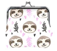 Custom Cute Sloth Faces White Coin Purse for Women Leather Cute Buckle Kiss Lock Change Purse Wallet, Cute Sloth Faces White, Classic