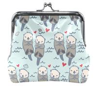 Custom Cute Watercolor Leather Coin Purse for Women Cute Floral Kiss Lock Small Coin Purse for Coins Cute Watercolor Sea Otter One Size, cute watercolor sea otter, One Size, Classic
